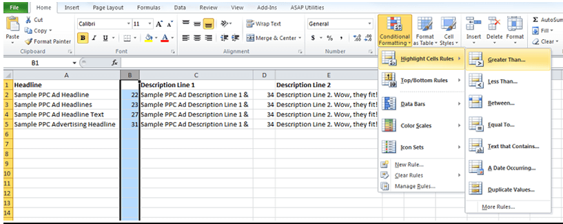 Conditional Formatting Example - Excel