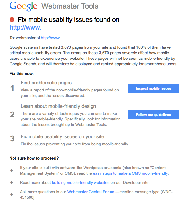 Google GWT mobile SEO errors notice